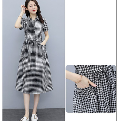 Đầm nữ công sở thiết kế sơ mi cổ đức tay ngắn thanh lịch, thiết kế túi hông kèm dây thắt eo Haint Boutique Da174