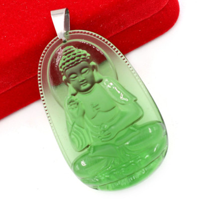[Tuổi Tuất, Hợi] Mặt Dây Chuyền Phật A Di Đà Đá Pha Lê Xanh Lá Size Nhỏ 3.6cm & Size Lớn 5cm- Tặng Kèm Móc Inox - Phong Thủy 868 - May Mắn - Bình An