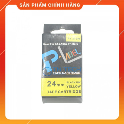 Nhãn in CASIO PT-24YW - Chữ đen nền vàng 24MM x 8M - Dùng cho máy in nhãn CASIO [Hàng nhập khẩu]