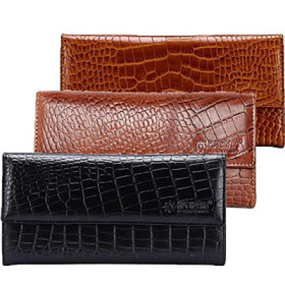 Bóp nữ vân cá sấu Huy Hoàng vân nhỏ 3 gấp màu da, đen, nâu HC3148-49-50