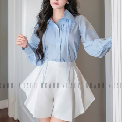 Áo sơ mi xanh nhạt NGADO , áo kiểu nữ , áo sơ mi