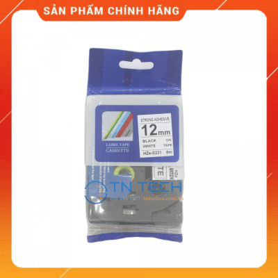 Nhãn In HZE-S231 - Đen nền trắng 12mm x 8m - Dùng cho máy in BROTHER - AIMO - PUTY [Hàng nhập khẩu]