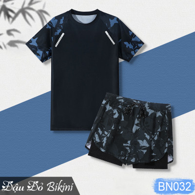 Bộ bơi nam quần 2 lớp trẻ trung nam tính thời trang, đồ bơi đồ tập kín đáo chống lộ, chất thoáng khí nhanh khô, áo thun bơi co giãn tốt, có size lớn | BN032