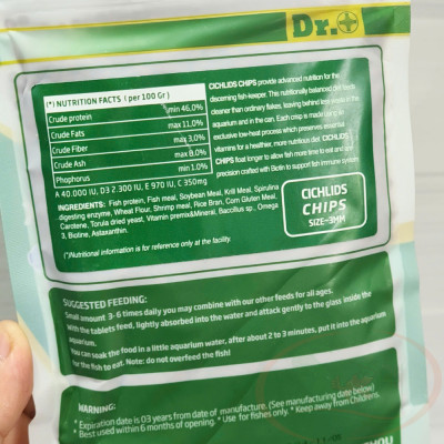 Thức ăn cá Dr+ Premium Cichild Chips lát mỏng nổi dinh dưỡng cho cá cảnh