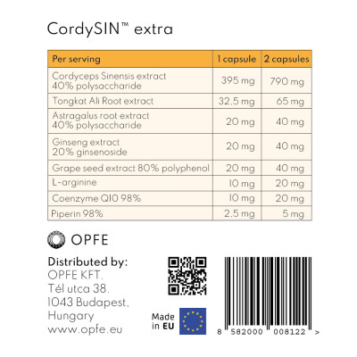 Thực phẩm BVSK OPFE CordySIN extra capsules (120 viên) Hungary (Đông trùng Hạ thảo Tây Tạng) Made in EU, 100% Thảo dược tự nhiên