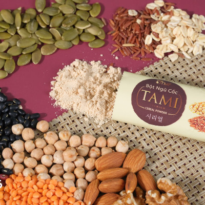 Bột ngũ cốc nảy mầm Tami ít ngọt 900g hộp 50 gói TÂM MINH FOODS