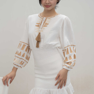 Đầm Boho Thêu Cotton Cao Cấp Luna Llena