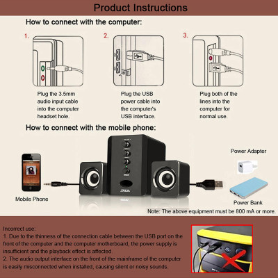  Loa SADA D-202 kết hợp có dây USB  âm thanh nổi Bass Loa siêu trầm  cho máy tính để bàn