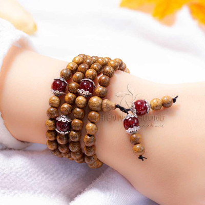 Vòng tay trầm hương tự nhiên 108 hạt mix Đá Phong Thủy  - Trầm Tốc - An yên, đoạn trừ 108 phiền não