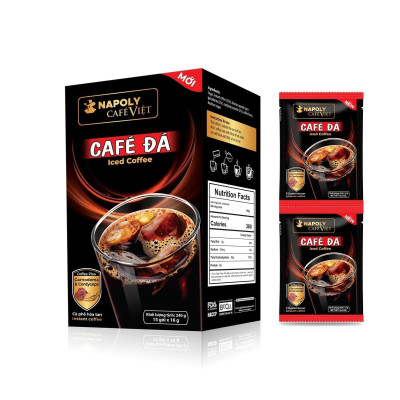 Combo 3 hộp lớn Cà phê đen đá hòa tan 2in1 Napoli Coffee bổ sung Nấm linh chi và Đông trùng hạ thảo hộp 15 gói x 16g