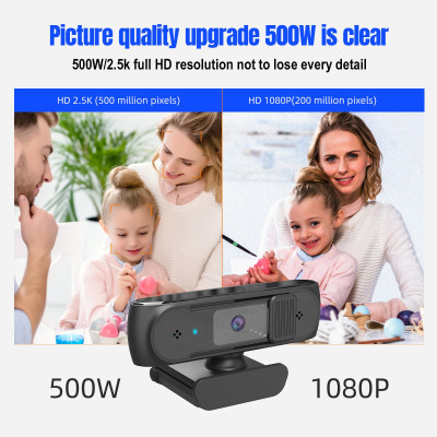 Webcam HXSJ S2 USB 2.5K FHD PC 5MP với hiệu chỉnh ánh sáng AF và Mic kép cho Video, dạy học 