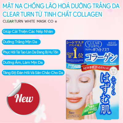 Mặt Nạ Dưỡng Trắng Collagen Kosé Softymo Clear Turn White Mask VC 5 Miếng