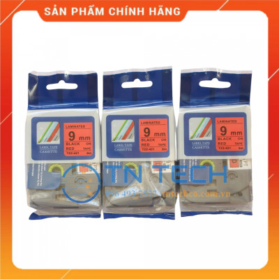 Nhãn In Tz2-421 - Đen nền đỏ 9mm x 8m - Dùng cho máy in BROTHER - AIMO - PUTY [Hàng Nhập Khẩu]