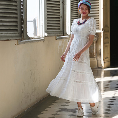 Đầm Maxi Trắng Đầm Maxi Đi Biển Thời trang thiết kế Hity DRE119 (Trắng Kim Cương)