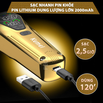 Tông đơ cắt tóc chuyên nghiệp Kemei KM-1698 lưỡi cắt mạ carbon DLC cao cấp công suất siêu mạnh 10W - Chính hãng