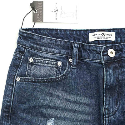 Quần Short Jeans Nam Rách Cao Cấp HUNTER X-RAYS Form Slimfit Thun Màu Xanh S63