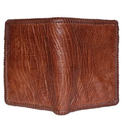 HC2450 - Bóp nam Huy Hoàng da đà điểu da trơn đan viền kiểu đứng màu vàng bò