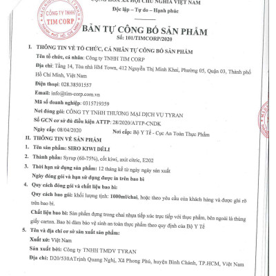 Siro kiwi Déli - 1 lít - đậm đặc, chuyên dùng pha chế trà trái cây, soda