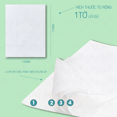 Khăn giấy cao cấp Mylan, giấy rút treo tường 1000 tờ 4 lớp bằng bột gỗ nguyên sinh