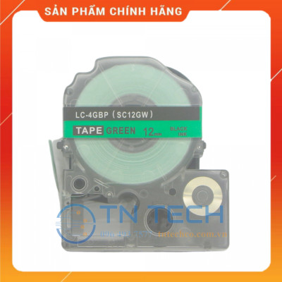 NHÃN IN TEPRA-EPSON LC-4GBP (SC12GW) – CHỮ ĐEN NỀN LÁ 12MM X 8M [Hàng nhập khẩu]