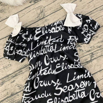 Đầm 2 nơ vai in chữ MS 2450