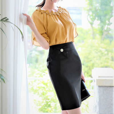 Chân Váy Nữ New Design Thiết Kế Dáng Váy Bút Chì Ôm Body Phối Nơ Xinh Đẹp, Màu Đen, Dài 50cm Vải Kaki Thun Co Giãn CV0014