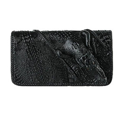 Ví nữ da cá sấu Huy Hoàng nhiều ngăn đầu cá sấu đan viền màu đen HP3730