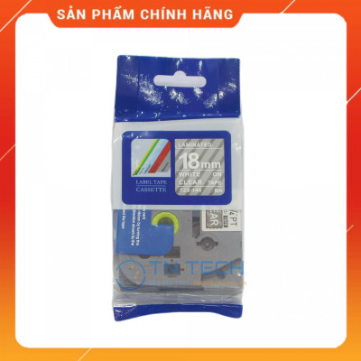 Nhãn In Tz2-145 - Trắng nền trong 18mm x 8m - Dùng cho máy in BROTHER - AIMO - PUTY [Hàng nhập khẩu]