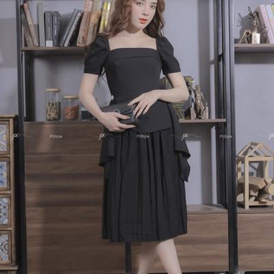 Váy Eo Cách Điệu Màu Đen 23V001 Cao Cấp Pi Style