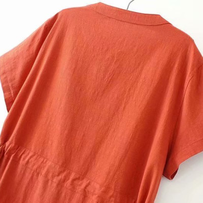 Đầm linen suông nữ cổ V đính cúc, kèm dây thắt eo phong cách công sơ Haint Boutique Da164