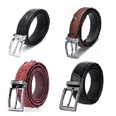 HP4219-4220-4739-4740 - Thắt lưng nam da cá sấu Huy Hoàng nguyên con 3,5P đầu kim màu đen, nâu đất, nâu đỏ