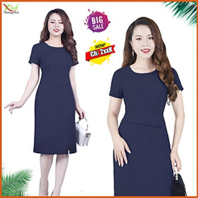 Đầm xanh đen xẻ tà nhẹ DL754