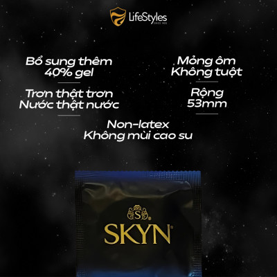 Bao cao su siêu trơn, siêu nhiều gel, mỏng khít LifeStyles Skyn Extra Lubricated - Hộp 10 bao