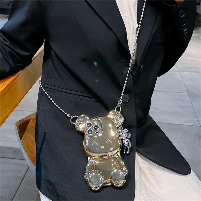 Ốp lưng chống sốc luxury cho iPhone 13 Pro / 13 Pro Max / 14 Pro / 14 Pro Max kiểu dáng gấu Kwas có dây đeo và gấu mini siêu cute hiệu HOTCASE - thiết kế sang trọng nữ tính, chống sốc cực tốt, chất liệu cao cấp - Hàng nhập khẩu