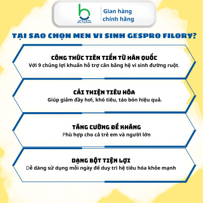 Men Vi Sinh Gespro Filory Bổ Sung Lợi Khuẩn, Hỗ Trợ Tiêu Hóa, Tăng Cường Sức Đề Kháng - 30 gói