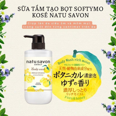 Sữa Tắm Tạo Bọt Dưỡng Trắng Và Làm Mềm Mịn Da Hương Cam Yuzu & Mật Ong Softymo Kosé Natu Savon Nhật Bản Chai 500ml