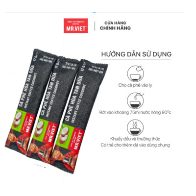 Cà phê hoà tan ,Cà phê hoà tan Dừa vị đậm đà -MR.VIET Coffee (15 gói/ hộp  *17g)