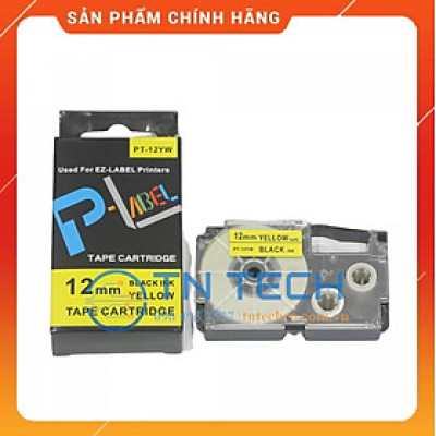 Nhãn in CASIO PT-12YW - Chữ đen nền vàng 12MM x 8M - Dùng cho máy in nhãn CASIO [Hàng nhập khẩu]
