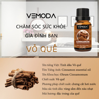 Tinh dầu Vỏ quế cao cấp. Cinnamon Essential Oil. Tinh dầu xông phòng giúp khử mùi, khử khuẩn, giúp giữ ấm, hỗ trợ giảm cân. Tinh dầu thơm phòng cao cấp Vemoda