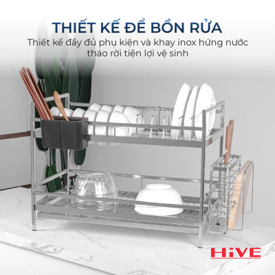 Kệ (giá) để chén bát HiVE New 2 tầng inox 304