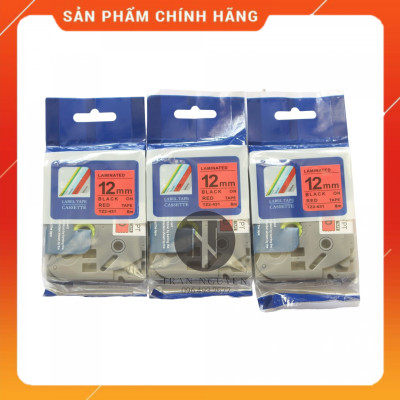 [Combo 5 hộp] Nhãn In đa lớp Tz2-431 - Đen nền đỏ 12mm x 8m - Hàng nhập khẩu
