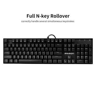 Bàn phím cơ IPASON chơi game kim loại 104 phím Màu xanh lam có đèn nền Rollover N-key dành cho văn phòng và trò chơi