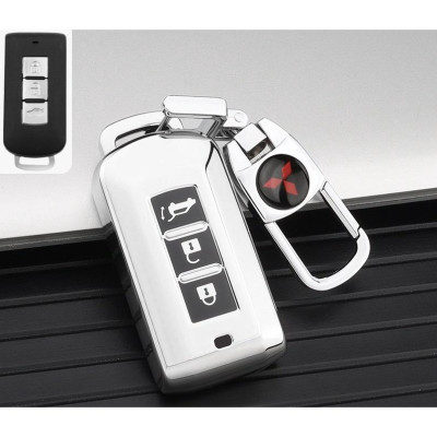 Móc khóa kèm ốp bảo vệ chìa khóa xe Mitsubishi Xpander, Outlander, Attrage, Mirage, Pajero nhựa mềm TPU tráng gương