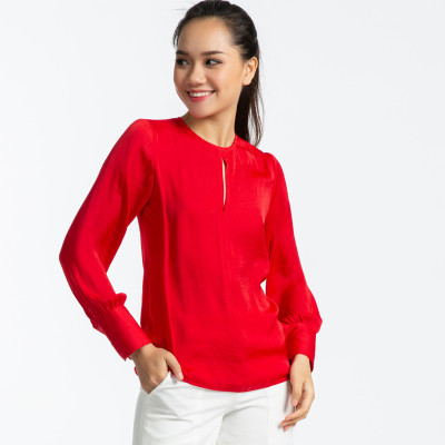 Áo Satin Lụa Áo Kiểu Đẹp Thời trang thiết kế Hity TOP103 (Đỏ Flame Scarlet)