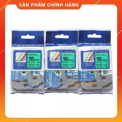 Nhãn In Tz2-741 - Đen nền xanh lá 18mm x 8m - Dùng cho máy in BROTHER - AIMO - PUTY [Hàng nhập khẩu]