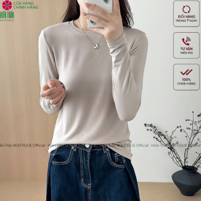 Áo thun dài tay nữ Hiền Trần BOUTIQUE cổ tròn nhẹ dáng suông rộng thoải mái vải cotton mềm mại kiểu nữ tính A12 Women Top