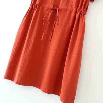 Đầm linen suông nữ cổ V đính cúc, kèm dây thắt eo phong cách công sơ Haint Boutique Da164