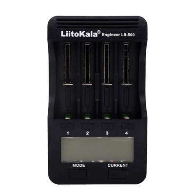 Bộ sạc pin thông minh LiitoKala Lii-500 có 4 khe cắm pin Màn hình LCD cho Ni-MH Ni-Cd Li-ion - Đen - Phích cắm của Vương quốc Anh