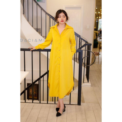 Baciami-Đầm Sơ Mi Tay Dài Phôm Rộng
