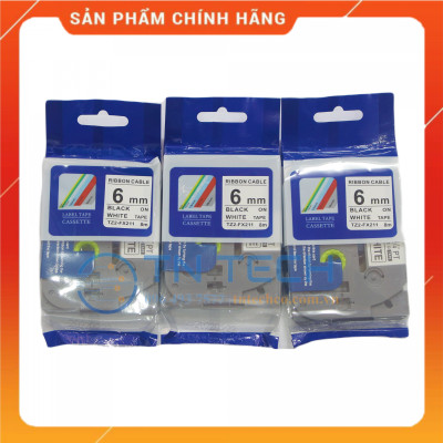 Nhãn In TZ2-FX211 - Đen nền trắng 6mm x 8m - Dùng cho máy in BROTHER - AIMO - PUTY [Hàng nhập khẩu]